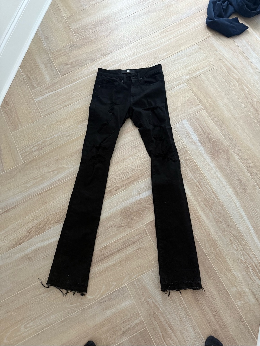 Black Distressed Straight-Leg Jeans